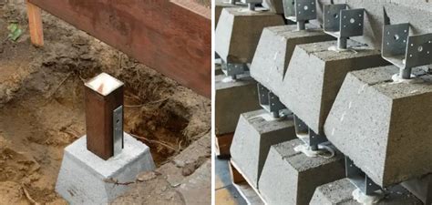 how to use concrete pier block with metal bracket|concrete block with adjustable bracket.